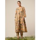 Mustard Yellow Printed Cotton Kurta with Pants- Set of 2