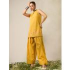 Yellow Embroidered Cotton Co-ord Set- Set of 2