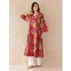 Pink Printed Cotton Kurta with Pants- Set of 2