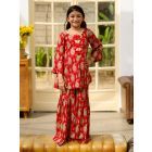 Red Printed Cotton Kurta with Sharara- Set of 2