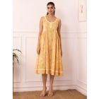 Yellow Hand Block Printed Cotton Mulmul Dress