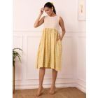 Yellow White Hand Block Printed Cotton Dobby Dress