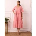 Pink Hand Block Printed Cotton Dobby Dress