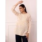White Yellow Hand Block Printed Cotton Top