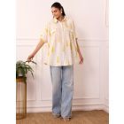 White Yellow Hand Block Printed Cotton Dobby Shirt