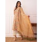 Orange Hand Block Printed Cotton Suit- Set of 3