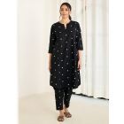 Black Polka Dot Cotton Kurta with Pants - Set of 2