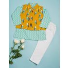 Sky Blue Hand Block Printed Cotton Kurta with Jacket and Pants- Set of 3