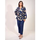 Blue Printed Cotton Silk Co-ord Set - Set of 2