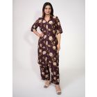Wine Printed Cotton Silk Tunic with Pants - Set of 2