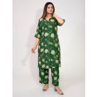 Green Printed Cotton Silk Tunic with Pants - Set of 2