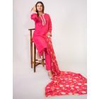 Pink Lace Work Cotton Silk Suit - Set of 3