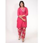 Pink Lace Work Cotton Silk Kurta and Pants - Set of 2