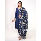 Blue Lace Work Cotton Silk Suit - Set of 3