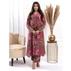 Mauve Printed Cotton Silk Kurta with Pants - Set of 2
