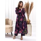 Purple Printed Cotton Silk Kurta with Pants - Set of 2