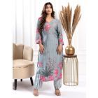 Blue Printed Cotton Silk Kurta with Pants - Set of 2