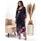 Black Printed Cotton Silk Kurta with Pants - Set of 2