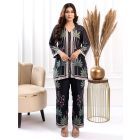 Black Printed Cotton Silk Co-ord Set - Set of 2