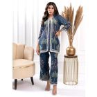 Blue Printed Cotton Silk Co-ord Set - Set of 2