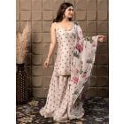 Ivory Printed Cotton Silk Gharara Suit - Set of 3