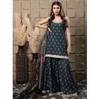 Green Printed Cotton Silk Gharara Suit - Set of 3