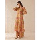Orange Pink Printed Cotton Kurta with Palazzo- Set of 2
