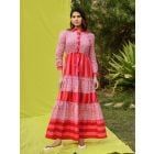 Red Pink Printed Cotton Dress