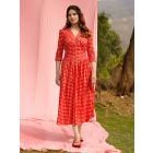 Red White Printed Cotton Dress
