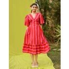 Red Pink Striped Cotton Dress