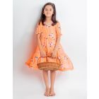 Orange Printed Muslin Tiered Dress