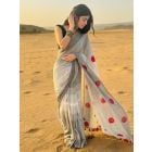 Grey Hand Block Printed Cotton Saree