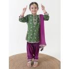 Green Printed Cotton Suit - Set of 3