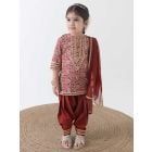 Rust Printed Cotton Suit - Set of 3