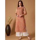 Orange Printed Cotton Kurta