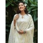 Off White Embroidered Cotton Suit- Set of 3