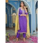 Purple Gota Work Chanderi Suit - Set of 3