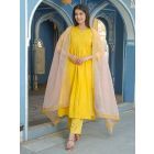 Yellow Embroidered Chanderi Suit - Set of 3