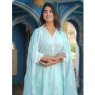 Powder Blue Embroidered Cotton Suit- Set of 3