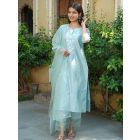 Sea Green Embroidered Chanderi Suit - Set of 3