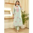 Pastel Blue Embroidered Cotton Suit- Set of 3
