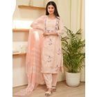 Peach Embroidered Cotton Suit- Set of 3