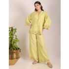 Lemon Yellow Cutwork Embroidered Linen Blend Co-ord Set- Set of 2