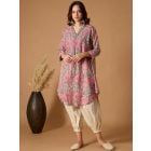Blue Pink Hand Block Printed Cotton Kurta