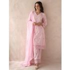 Pink Embroidered Cotton Suit- Set of 3