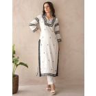 White Embroidered Muslin Kurta with Pants- Set of 2