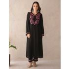 Black Embroidered Muslin Kurta with Pants- Set of 2