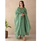 Mint Green Embroidered Kota Doria Suit- Set of 3