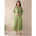 Pista Green Cotton Dress with Embroidered  Jacket- Set of 2