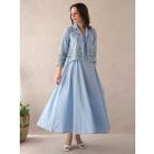 Light Blue Cotton Dress with Embroidered  Jacket- Set of 2